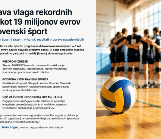 Več denarja za slovenski šport: nova vlada krepi mlade športnike, zveze in skrbi za vrhunske rezultate prihodnosti
