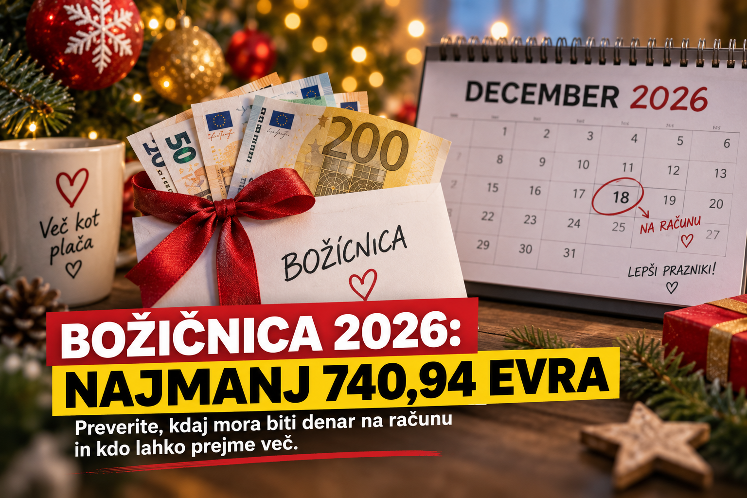 Dobra novica za zaposlene: Božičnica bo letos višja, na račun najmanj 740,94 evra