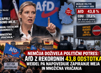 NEMČIJA DOŽIVELA POLITIČNI POTRES ALI SOOČENJE Z REALNOSTJO? AfD z rekordnih 43,8 odstotka, Weidel pa napoveduje zapiranje meja in množična vračanja AfD, Nemčija- chat gpt