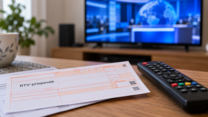 RTV payment slip beside a TV remote rtv prispevek, chat gpt